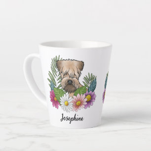 Tasse Latte Terrier Wheaten à poil doux avec fleurs et nom