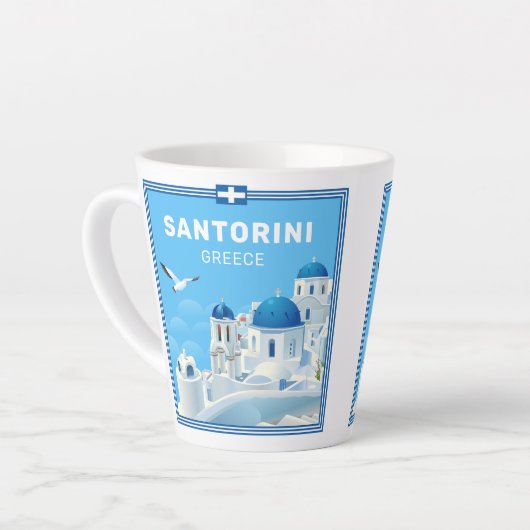 Tasse Latte Texte personnalisé Santorin Grèce (Angle gauche)