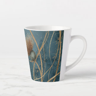 Tasse Latte Texture Élégance Bleu Sarcelle Chardon Doré