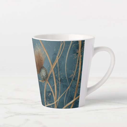 Tasse Latte Texture Élégance Bleu Sarcelle Chardon Doré (Droite)