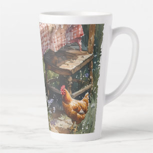 Tasse Latte Thé Matinal dans un Jardin de Cottage à l'Aquarell