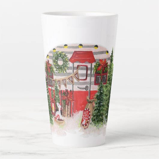 Tasse Latte Thème extérieur du camping de Noël Trailer (Devant)