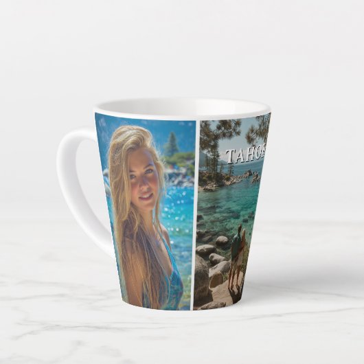 Tasse Latte Three Vertical Strip Boho Photo (Angle gauche)