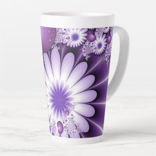 Tasse Latte Tomber dans l'amour Fleurs Abstraites et Coeurs Fr