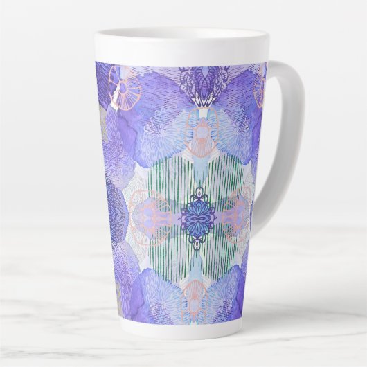 Tasse Latte Tons de lavande et de fleurs Abstraites vertes (Angle droit)