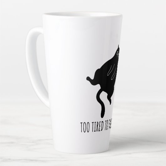 Tasse Latte Too Tired to Think - Funny Exhausted Black Cat (Angle gauche)