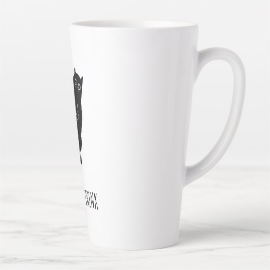 Tasse Latte Too Tired to Think - Funny Exhausted Black Cat (Droite)