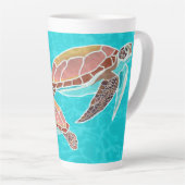 Tasse Latte Tortues de mer Monogramme d'aqua illustré (Angle droit)