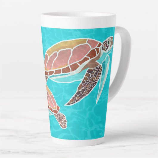 Tasse Latte Tortues de mer Monogramme d'aqua illustré (Angle droit)