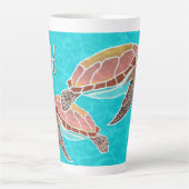 Tasse Latte Tortues de mer Monogramme d'aqua illustré (Devant)