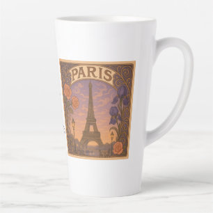 Tasse Latte Tour Eiffel Art Nouveau Paris Fleur Nom Personnali