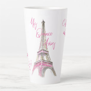Tasse Latte Tour Eiffel de Paris Mis Quince Anos Personnalisé