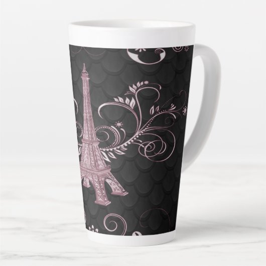 Tasse Latte Tour Eiffel Flore Rose (Angle droit)