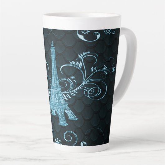 Tasse Latte Tour Eiffel Floriaux bleus (Angle droit)