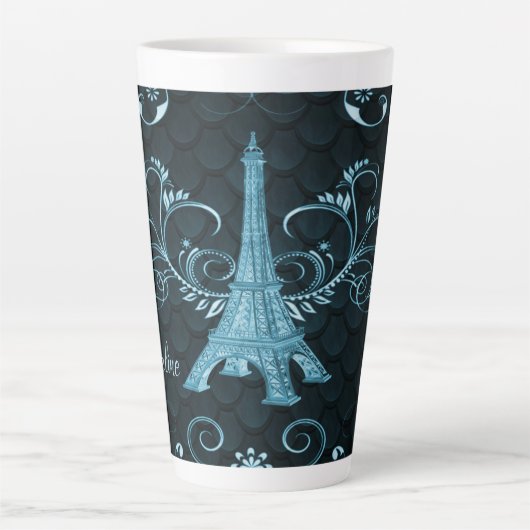 Tasse Latte Tour Eiffel Floriaux bleus (Devant)