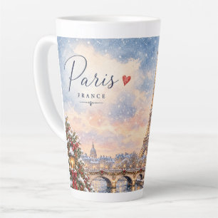 Tasse Latte Tour Eiffel Noël d'hiver Rivière seine dans la nei
