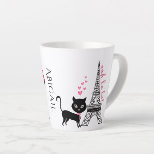 Tasse Latte Tour Eiffel Paris Cute Girl and Cat