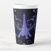 Tasse Latte Tour Eiffel Tourbillons floraux violets (Devant)