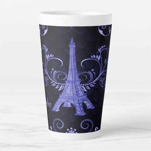 Tasse Latte Tour Eiffel Tourbillons floraux violets (Devant)