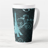 Tasse Latte Tour Eiffel Turquoise Floral (Angle droit)