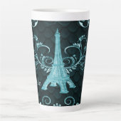 Tasse Latte Tour Eiffel Turquoise Floral (Devant)
