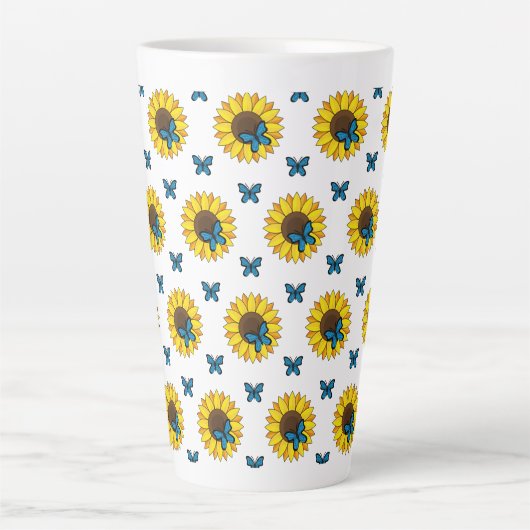 Tasse Latte Tournesol et papillon bleu (Devant)