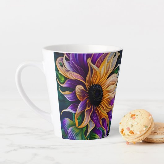 Tasse Latte Tournesol violet et or (En situation)