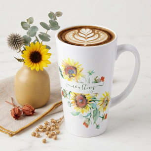 Tasse Latte Tournesols aquarelle personnalisés   