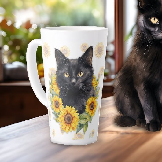 Tasse Latte Tournesols Chat Noir Affirmation
