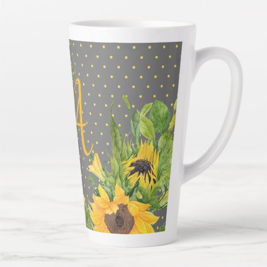 Tasse Latte Tournesols monogrammes Décor gris jaune (Droite)