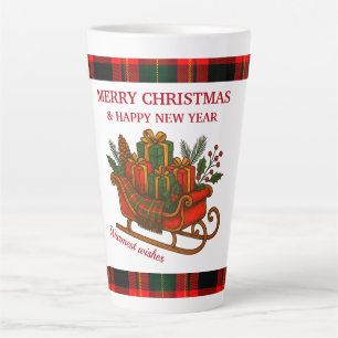 Tasse Latte Traîneau de Noël vintage avec cadeaux et carreaux