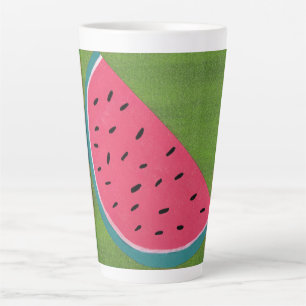 Tasse Latte Tranche de pastèque colorée sur fond vert