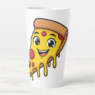 Tasse Latte Tranche de pizza drôle et heureuse avec fromage ex