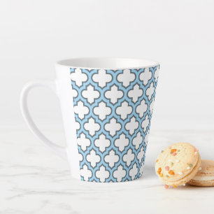 Tasse Latte Trellis bleu blanc et bébé, treillis, Quatrefoil