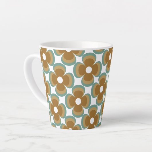 Tasse Latte Trendy Teal Caramel Retro Groovy Flowers Seamless  (Angle gauche)