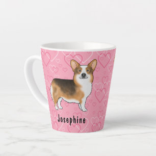 Tasse Latte Tri en tête rouge Pembroke Welsh Corgi Coeurs rose
