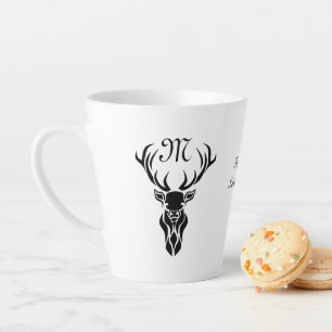 Tasse Latte Tribal Black Stag Silhouette Monogramme