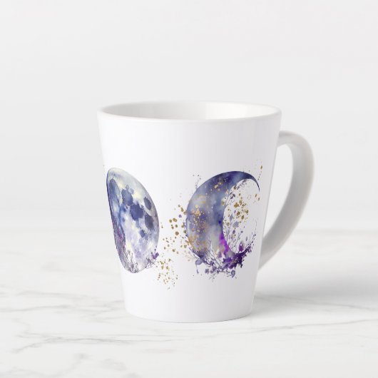 Tasse Latte Triple lune violet et or (Angle droit)