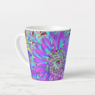 Tasse Latte Trippy Abstrait Aqua, Lime Green et Purple Dahlia