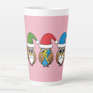 Tasse Latte Trois chouettes naines de Noël amusantes