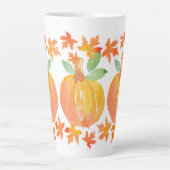 Tasse Latte Trois Citrouilles d'aquarelle et Feuilles d'érable (Devant)