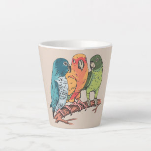 Tasse Latte Trois perroquets illustration