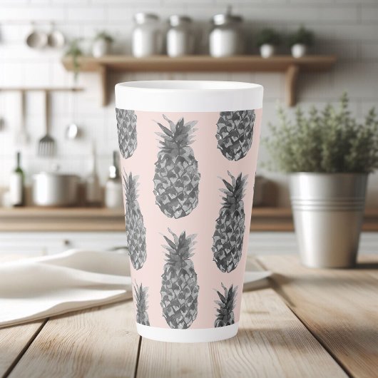 Tasse Latte Tropical Grey & Pink Ananas Motif sans couture