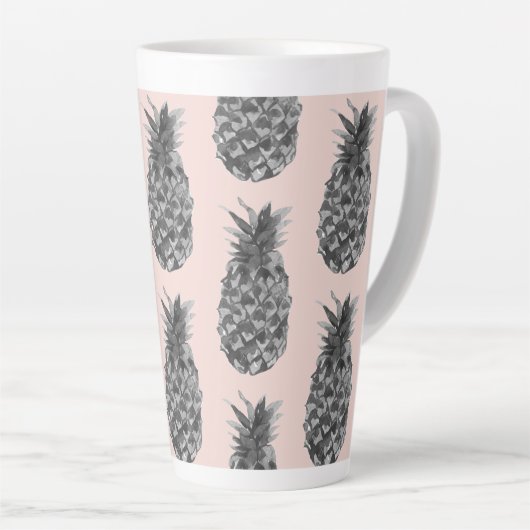 Tasse Latte Tropical Grey & Pink Ananas Motif sans couture (Angle droit)