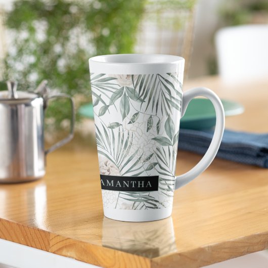 Tasse Latte Tropical Watercolor Leaves & Flowers Pattern