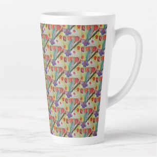 Tasse Latte Tulipes Abstraites et fleurs de printemps