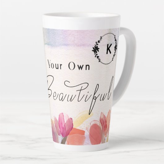 Tasse Latte Tulipes chaudes et citation à papillon,Monogramme  (Angle droit)