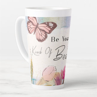 Tasse Latte Tulipes chaudes et citation à papillon,Monogramme 