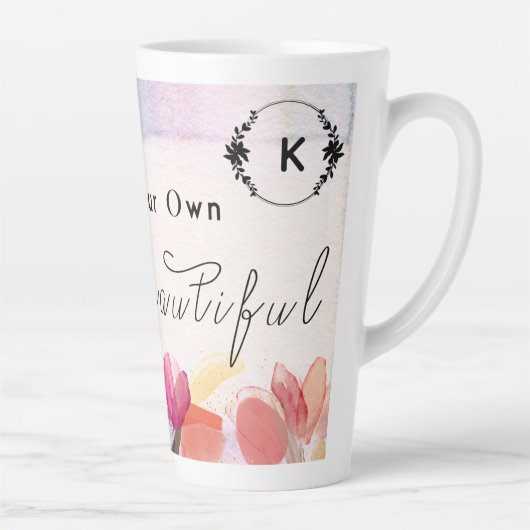 Tasse Latte Tulipes chaudes et citation à papillon,Monogramme (Droite)