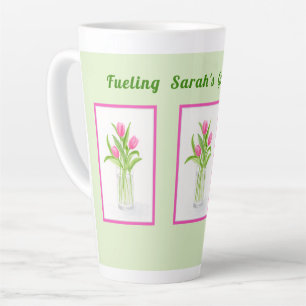 Tasse Latte Tulipes dans l'eau aquarelle peinte à la main PERS